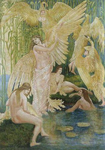 Walter Crane The Swan Maidens Norge oil painting art